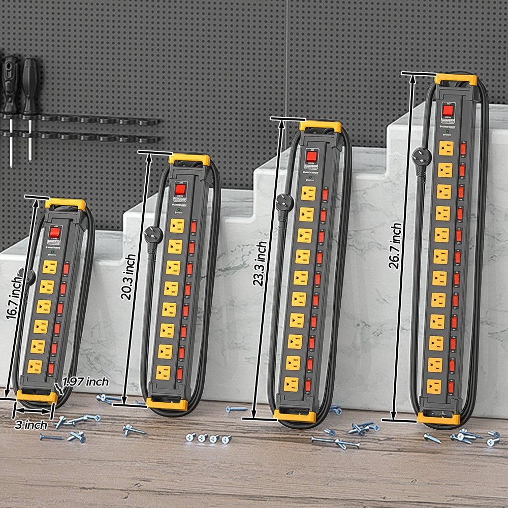 3300J Heavy Duty Surge Protector Power Strip with Individual Switches, Metal Mountable Power Strip with 6FT Cord Management, Wide-Spaced, ETL Listed (15A/1875W)