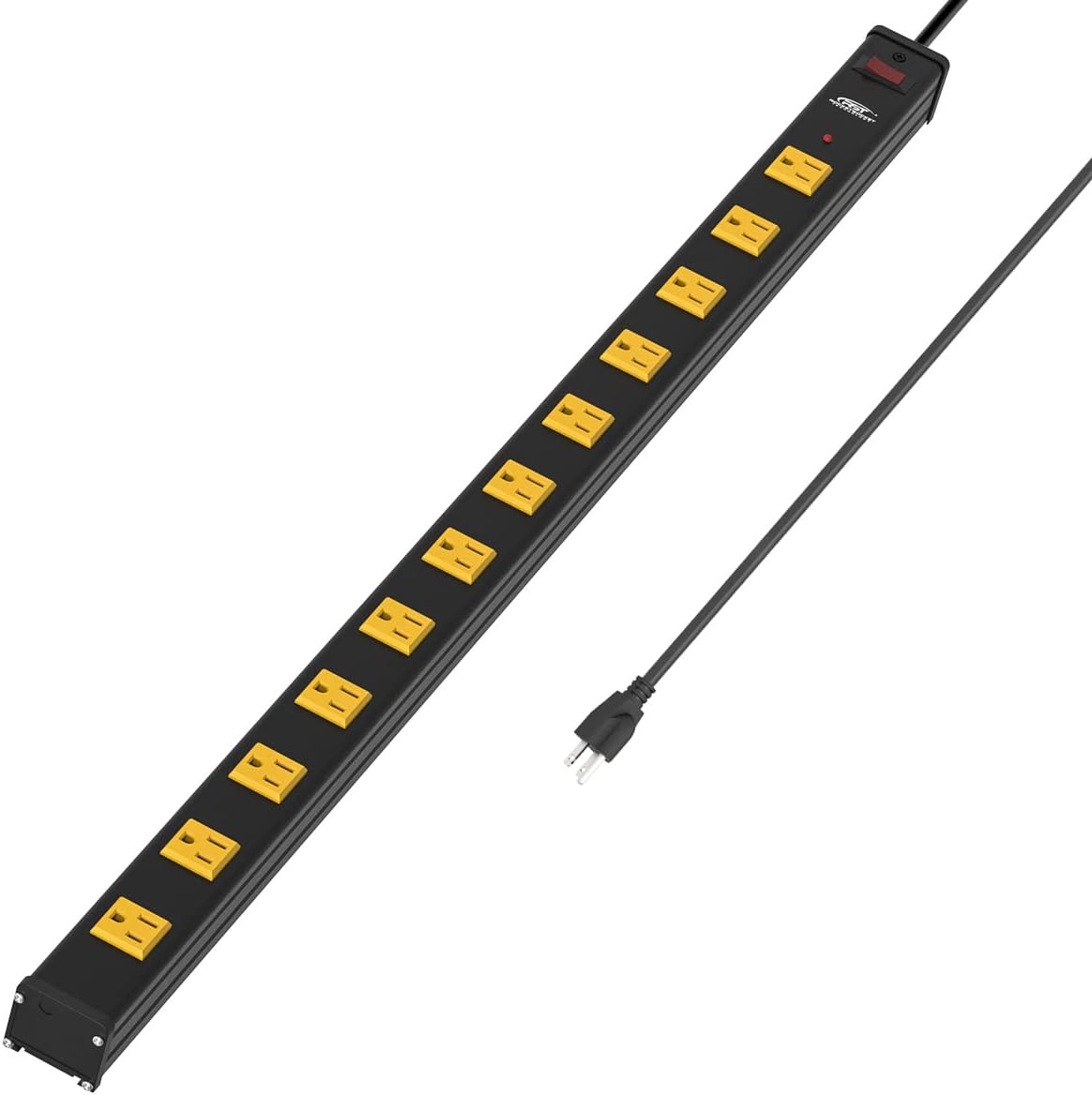 CRST 2.6" Wide Spaced 12 Outlets Mountable Metal Power Strip Surge Protector, Optional 6FT or 15FT Power Cord, Mounting Brackets included