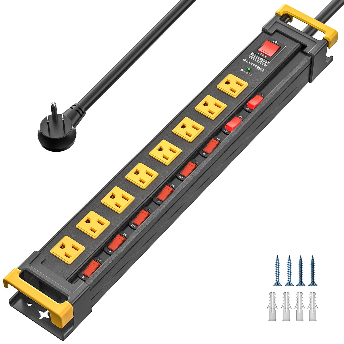 3300J Heavy Duty Surge Protector Power Strip with Individual Switches, Metal Mountable Power Strip with 6FT Cord Management, Wide-Spaced, ETL Listed (15A/1875W)