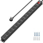 CRST 12 Outlets Wide Spaced Mountable Metal Power Strip Surge Protector, Optional 15FT or 6FT Flat Plug Power Cord