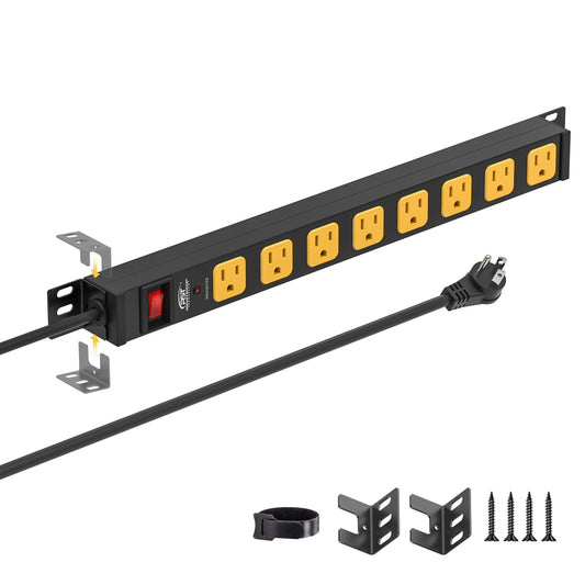 CRST Mountable Long Power Strip, 2100 Joules Heavy Duty Surge Protector Power Strip, Slim Metal Power Bar with 6ft 14AWG Cord, ETL Listed.